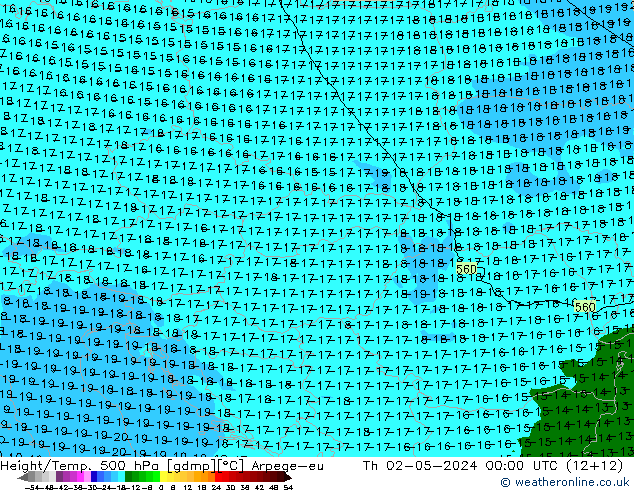 Yükseklik/Sıc. 500 hPa Arpege-eu Per 02.05.2024 00 UTC