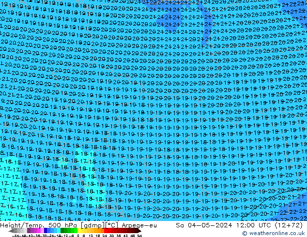 Yükseklik/Sıc. 500 hPa Arpege-eu Cts 04.05.2024 12 UTC