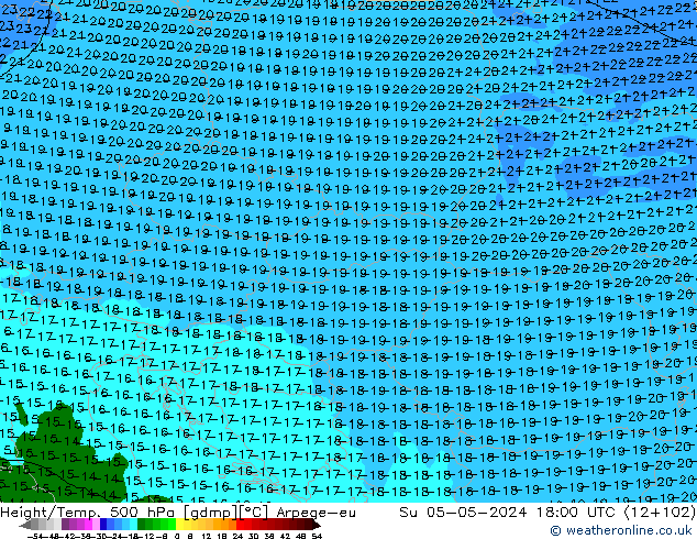 Yükseklik/Sıc. 500 hPa Arpege-eu Paz 05.05.2024 18 UTC