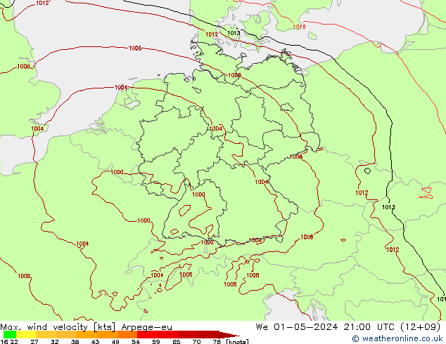 Windböen Arpege-eu Mi 01.05.2024 21 UTC