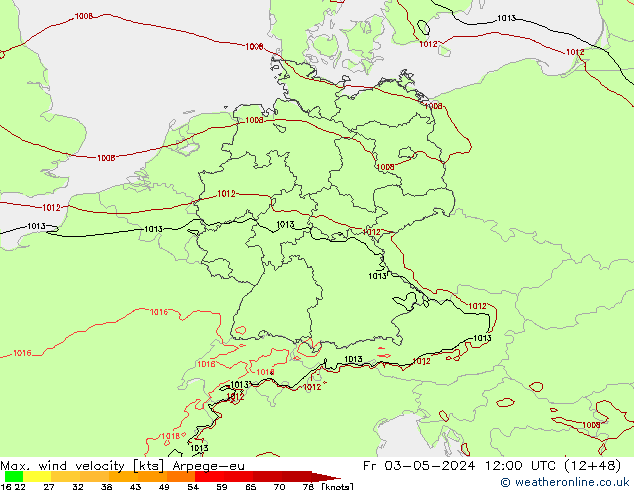 Max. wind velocity Arpege-eu Fr 03.05.2024 12 UTC