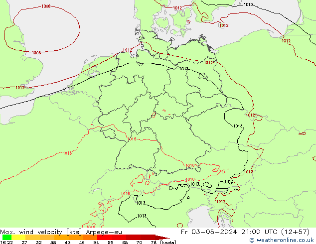 Max. wind velocity Arpege-eu Fr 03.05.2024 21 UTC