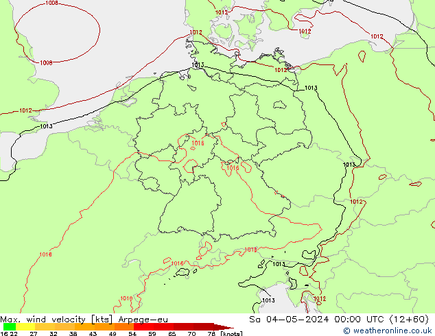 Max. wind velocity Arpege-eu Sa 04.05.2024 00 UTC