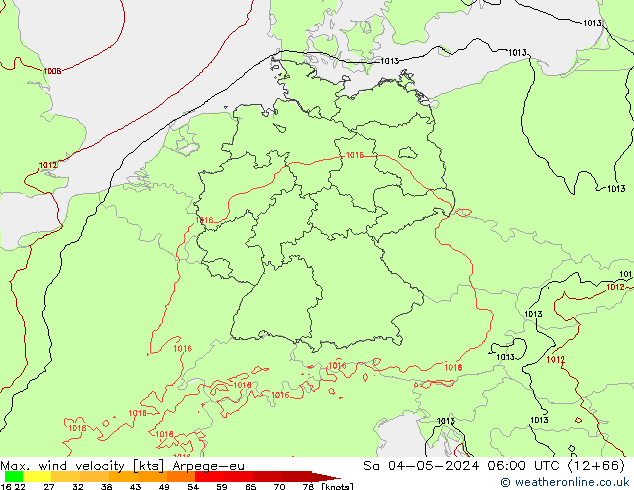 Max. wind velocity Arpege-eu  04.05.2024 06 UTC