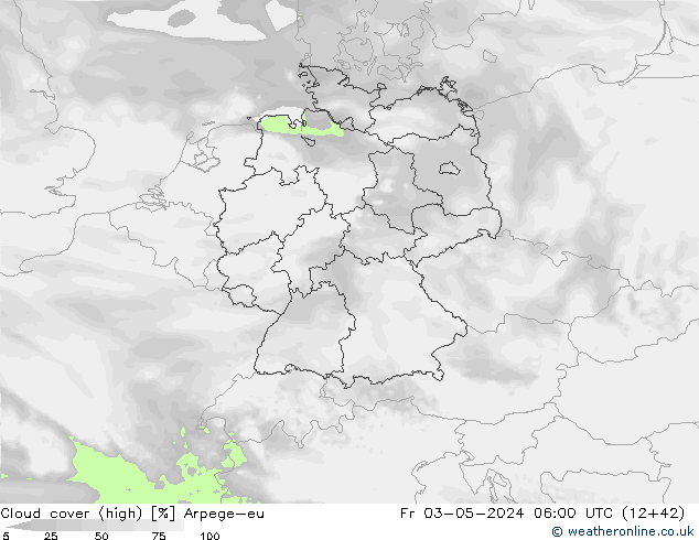 Cloud cover (high) Arpege-eu Fr 03.05.2024 06 UTC