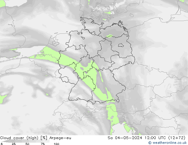Cloud cover (high) Arpege-eu Sa 04.05.2024 12 UTC
