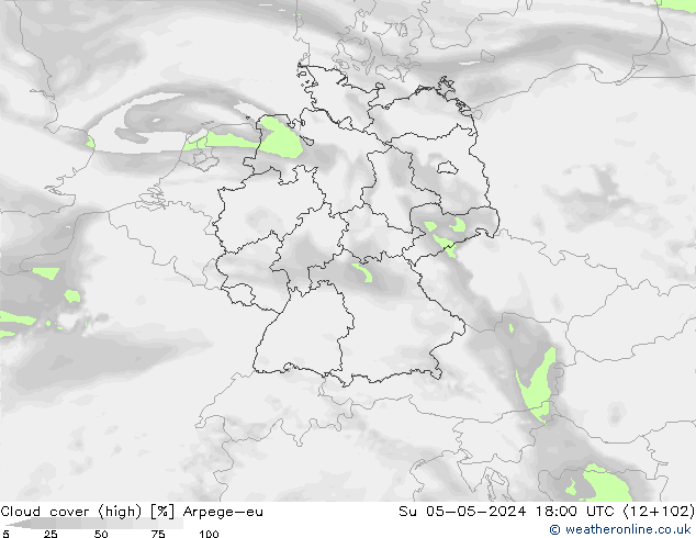 Bulutlar (yüksek) Arpege-eu Paz 05.05.2024 18 UTC