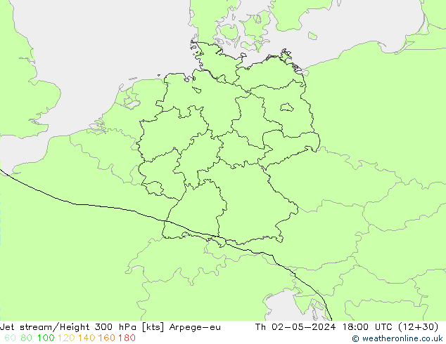 Jet stream/Height 300 hPa Arpege-eu Th 02.05.2024 18 UTC