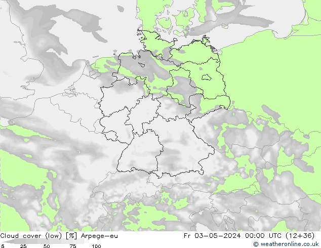 Bewolking (Laag) Arpege-eu vr 03.05.2024 00 UTC