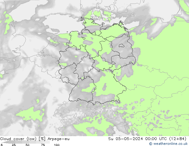 Cloud cover (low) Arpege-eu Su 05.05.2024 00 UTC
