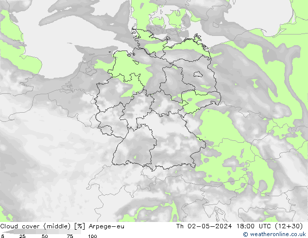 Cloud cover (middle) Arpege-eu Th 02.05.2024 18 UTC