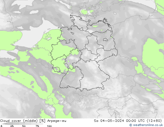 Cloud cover (middle) Arpege-eu Sa 04.05.2024 00 UTC