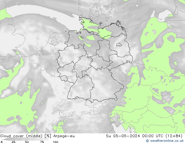 Cloud cover (middle) Arpege-eu Su 05.05.2024 00 UTC