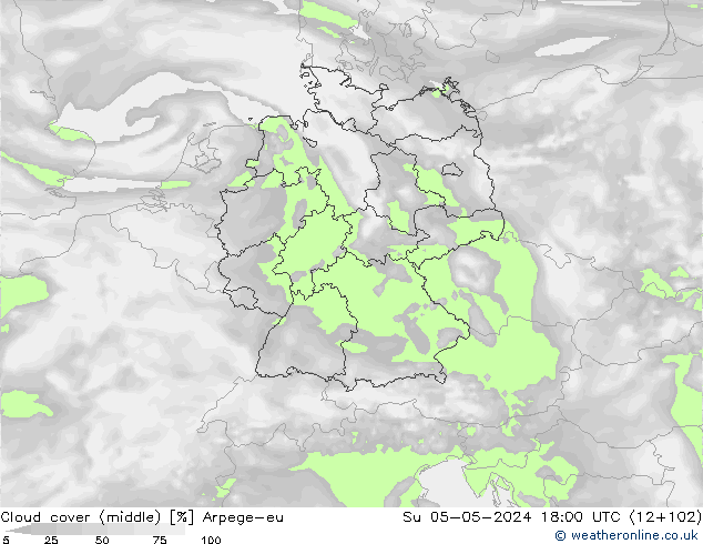 oblačnosti uprostřed Arpege-eu Ne 05.05.2024 18 UTC