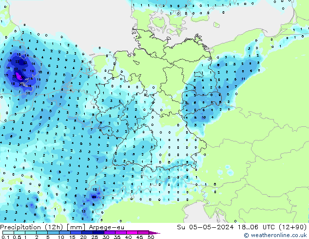 Precipitazione (12h) Arpege-eu dom 05.05.2024 06 UTC