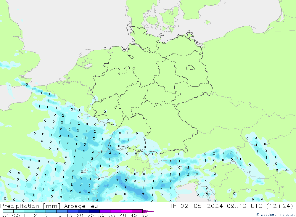 Precipitation Arpege-eu Th 02.05.2024 12 UTC