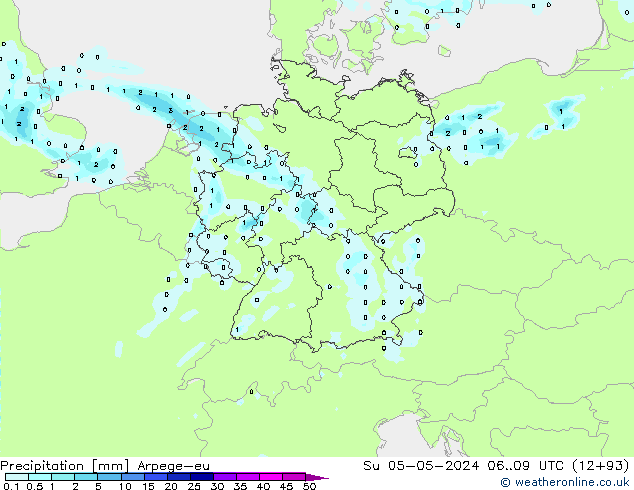 Precipitazione Arpege-eu dom 05.05.2024 09 UTC