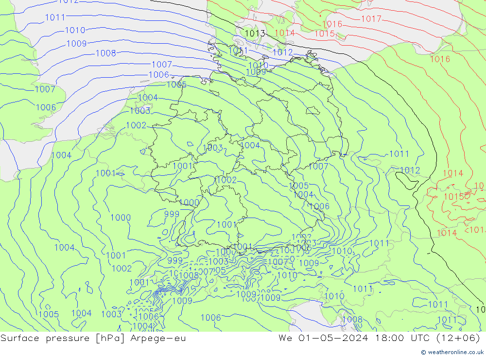 Luchtdruk (Grond) Arpege-eu wo 01.05.2024 18 UTC