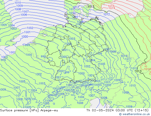 Surface pressure Arpege-eu Th 02.05.2024 03 UTC