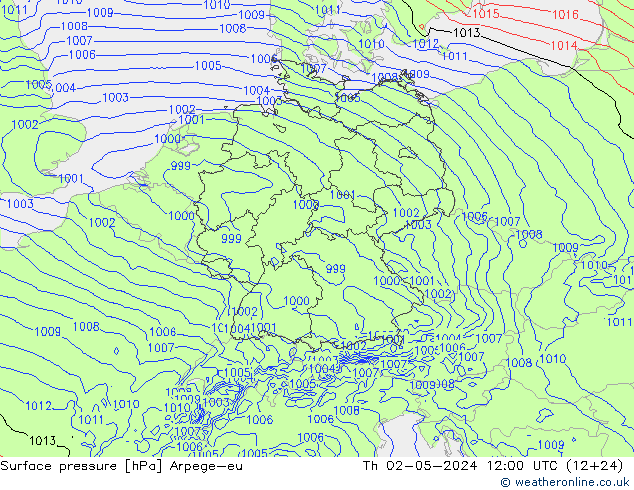 Surface pressure Arpege-eu Th 02.05.2024 12 UTC