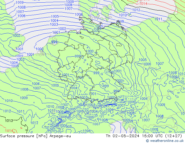 Surface pressure Arpege-eu Th 02.05.2024 15 UTC