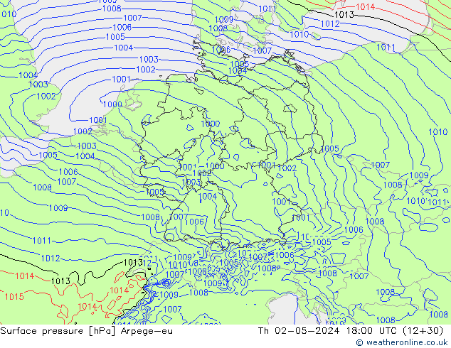 Surface pressure Arpege-eu Th 02.05.2024 18 UTC