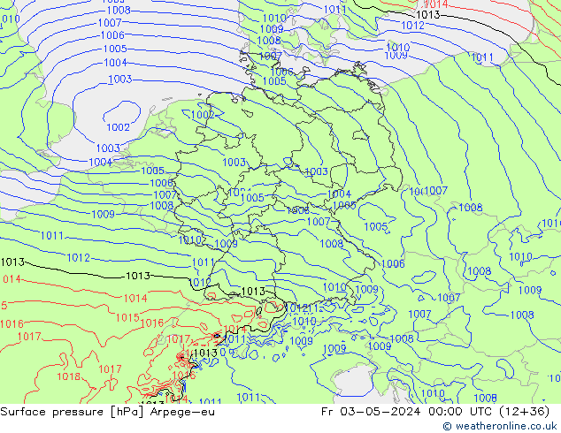 Pressione al suolo Arpege-eu ven 03.05.2024 00 UTC