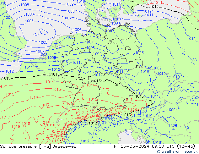 Presión superficial Arpege-eu vie 03.05.2024 09 UTC