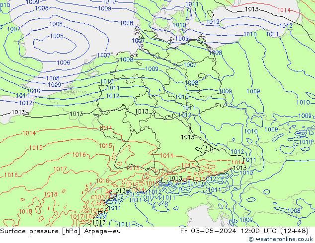 Luchtdruk (Grond) Arpege-eu vr 03.05.2024 12 UTC