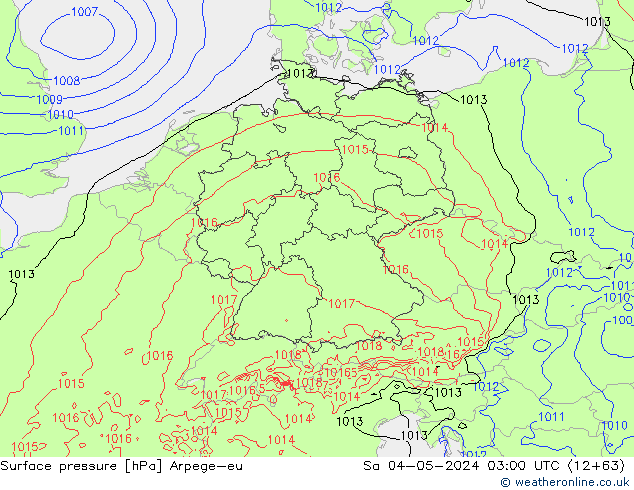 Atmosférický tlak Arpege-eu So 04.05.2024 03 UTC