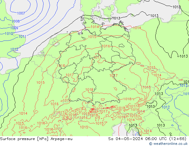 Presión superficial Arpege-eu sáb 04.05.2024 06 UTC