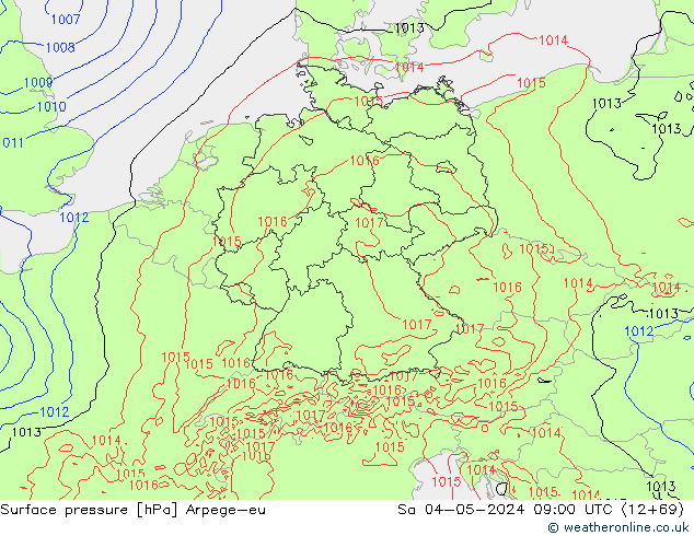 Surface pressure Arpege-eu Sa 04.05.2024 09 UTC