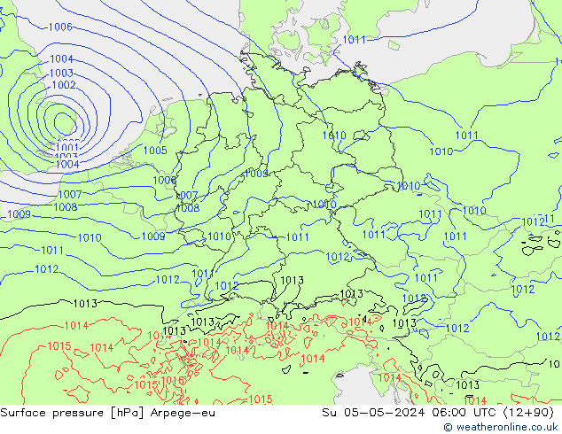 Surface pressure Arpege-eu Su 05.05.2024 06 UTC