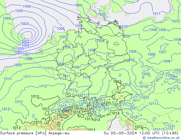 Atmosférický tlak Arpege-eu Ne 05.05.2024 12 UTC