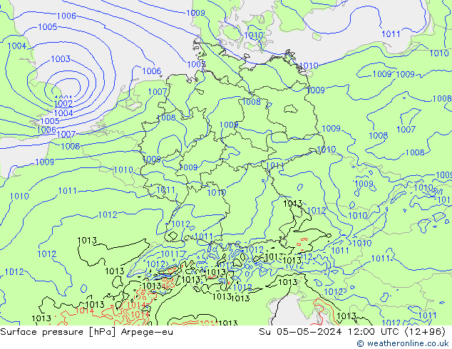 Luchtdruk (Grond) Arpege-eu zo 05.05.2024 12 UTC