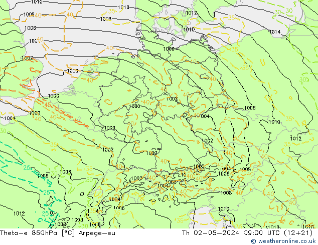 Theta-e 850hPa Arpege-eu Per 02.05.2024 09 UTC