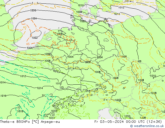 Theta-e 850hPa Arpege-eu Fr 03.05.2024 00 UTC