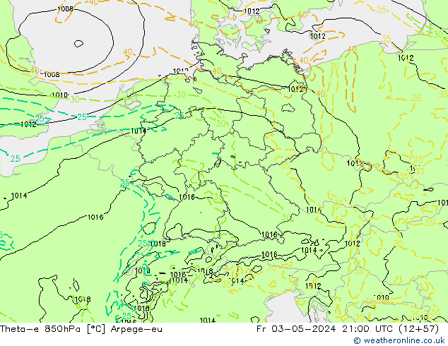 Theta-e 850hPa Arpege-eu Fr 03.05.2024 21 UTC