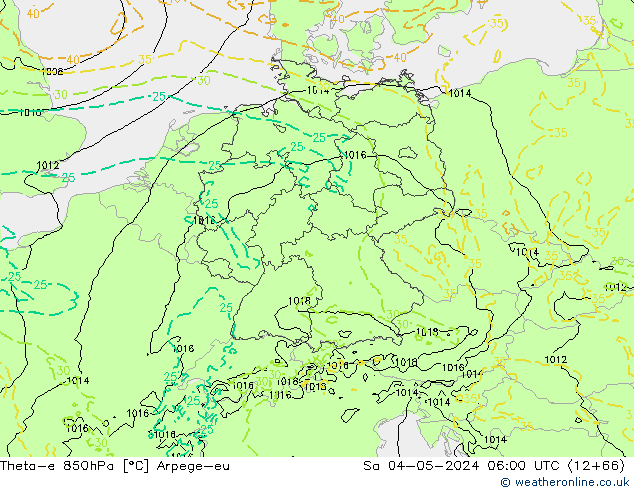 Theta-e 850hPa Arpege-eu Sa 04.05.2024 06 UTC