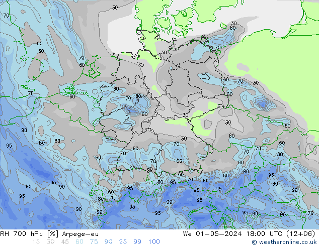 RH 700 hPa Arpege-eu  01.05.2024 18 UTC