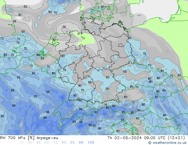 RH 700 hPa Arpege-eu Do 02.05.2024 09 UTC