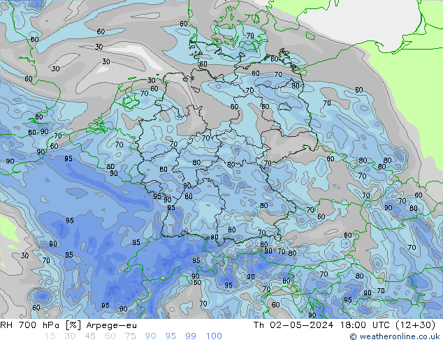 RH 700 hPa Arpege-eu Th 02.05.2024 18 UTC