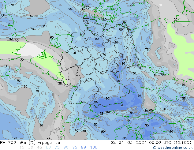 RH 700 hPa Arpege-eu Sáb 04.05.2024 00 UTC