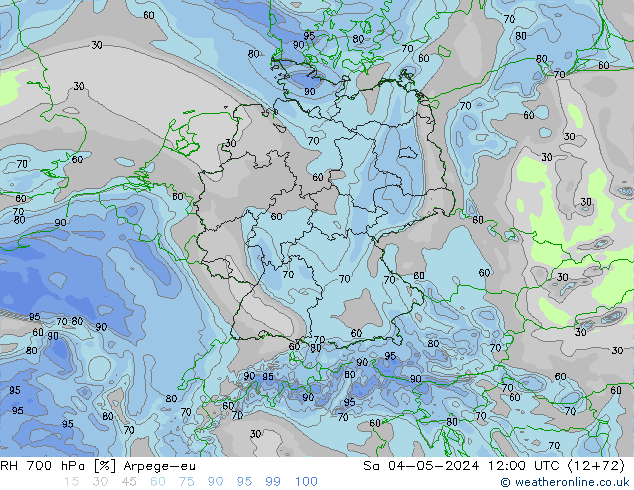 RH 700 hPa Arpege-eu Sa 04.05.2024 12 UTC