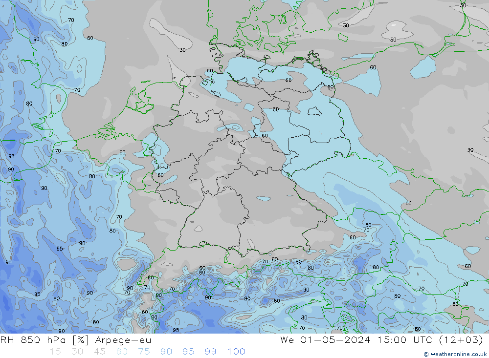 RH 850 hPa Arpege-eu We 01.05.2024 15 UTC