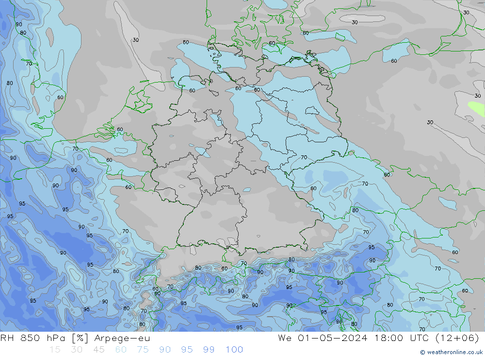 RH 850 hPa Arpege-eu St 01.05.2024 18 UTC