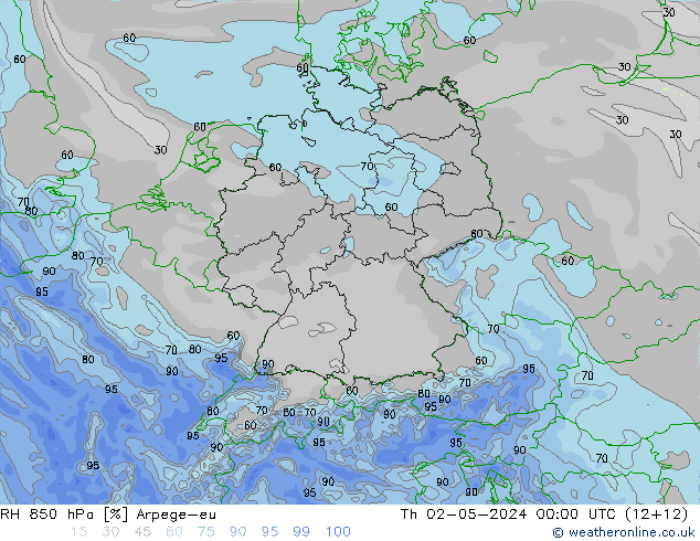 RH 850 hPa Arpege-eu Do 02.05.2024 00 UTC