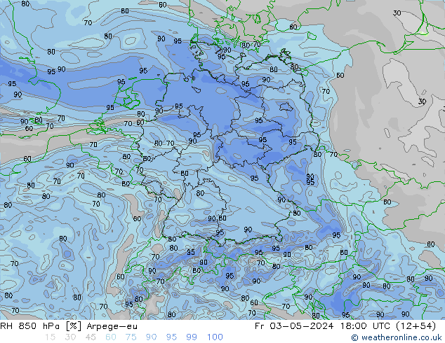 RH 850 hPa Arpege-eu Fr 03.05.2024 18 UTC