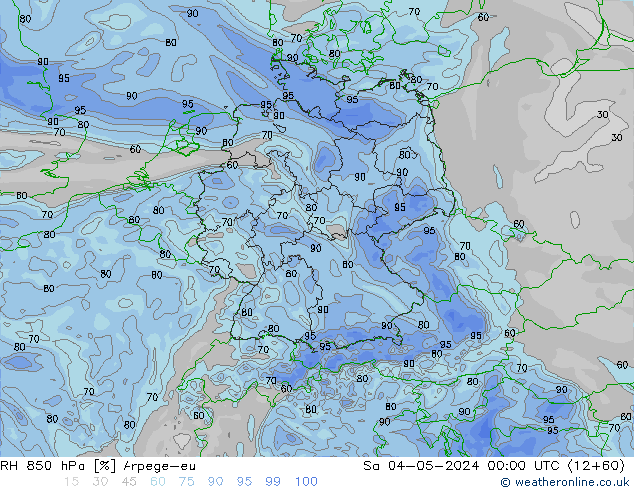 RH 850 гПа Arpege-eu сб 04.05.2024 00 UTC