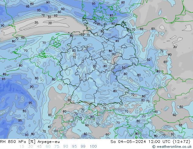 RH 850 hPa Arpege-eu Sa 04.05.2024 12 UTC